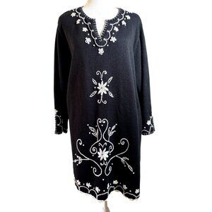 Storybook Knits Irresistible Stitching Tunic Size 1X Black Embroidered Beaded